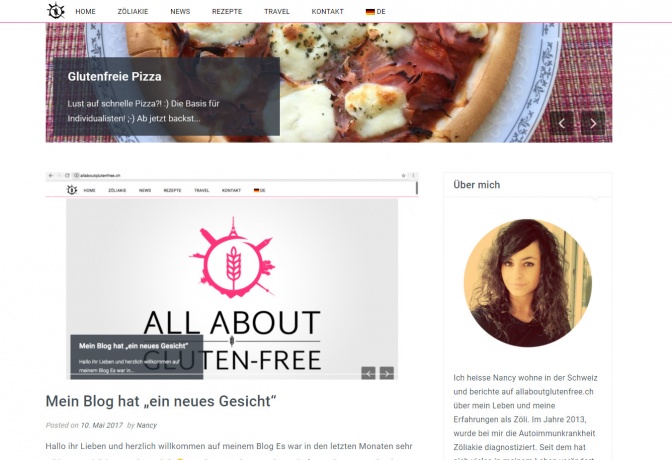Die Startseite der Website allaboutglutenfree.ch ist zu sehen