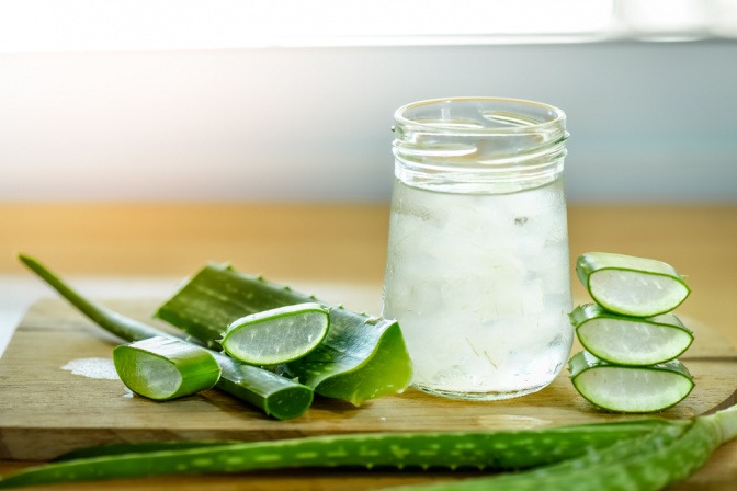 Aloe Vera Blätter und Gel.