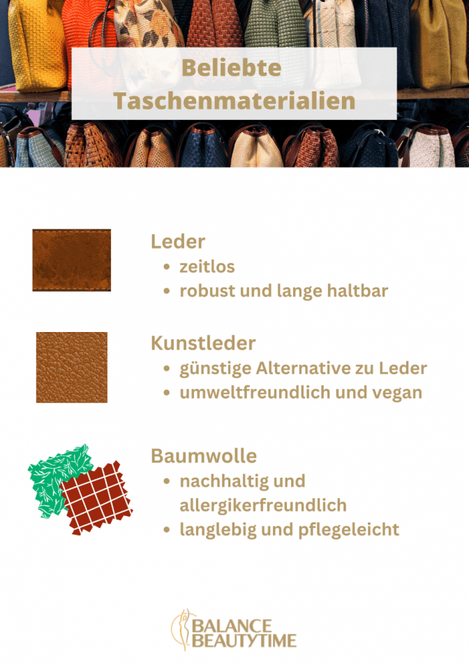 Infografik zeigt Infos über beliebte Handtaschen-Materialien
