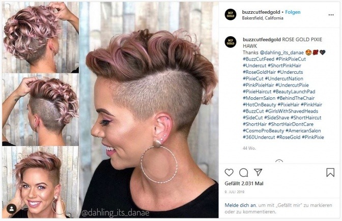 Eine Frau mit Frisur Buzzcut, buzzcutfeedgold on Instagram