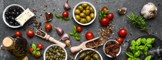 Lebensmittel für den Ernährungstrend der mediterranen Küche