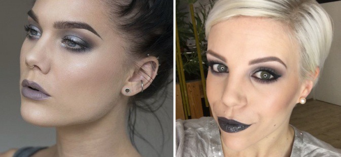Zwei Frauen sind mit der Farbe Grau Braun Greige geschminkt
