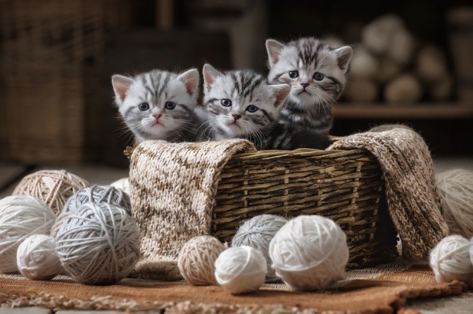 Katzenbabys in einem Körbchen