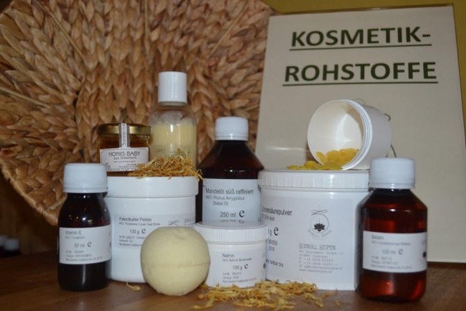 Kosmetik Rohstoffe für Naturseifen sind zu sehen
