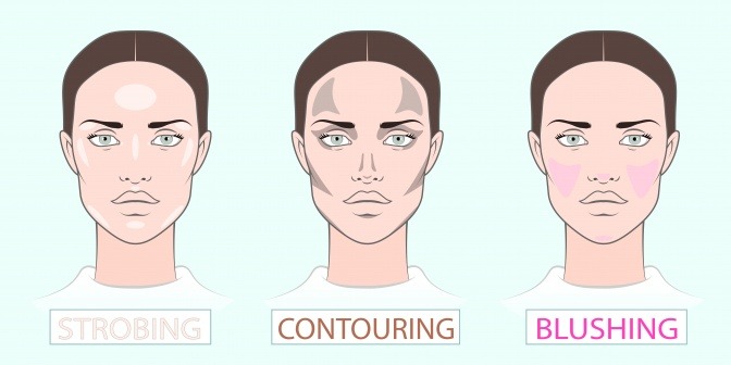 Strobing, Contouring und Blushing sind Methoden zum Konturieren des Gesichts