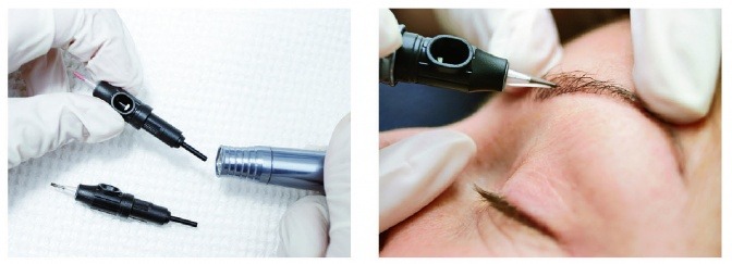 Eine Augenbraue wird mit Microblading bearbeitet