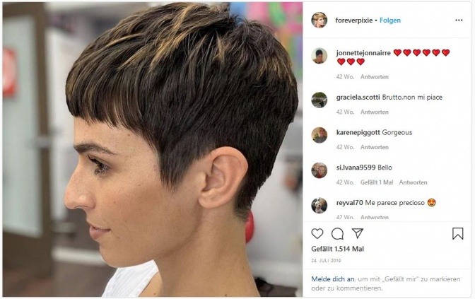 Pixiecut auf einem Instagram-Post von foreverpixie 