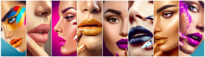 Verschiedene Frauen mit den unterschiedlichsten Lippenstiftfarben