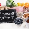 Schild mit Aufschrift "immune systeme" und gesunde Lebensmittel