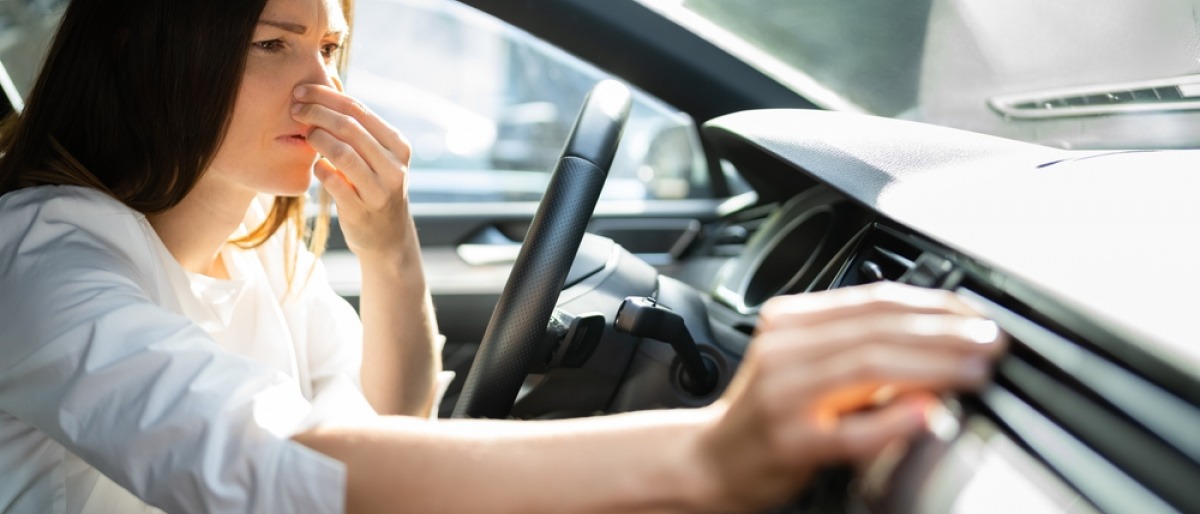 Duftbaum selber machen - Frau überprüft den Duftbaum in ihrem Auto.