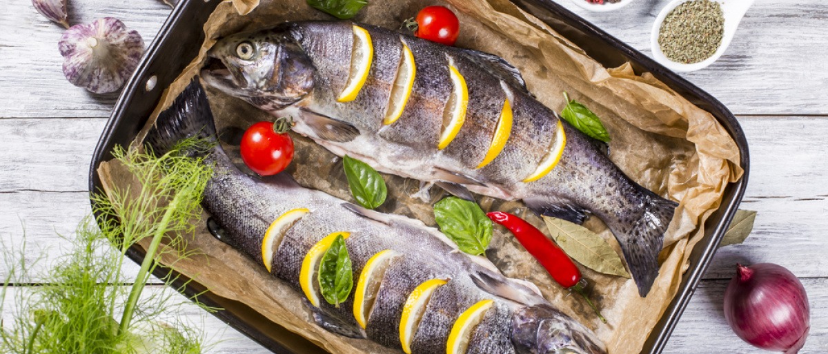 Auf einem Teller liegt Fisch (essen ungesund?)