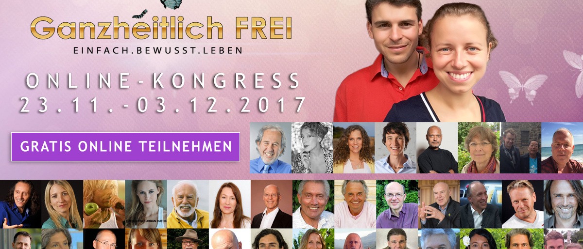 Auf dem Werbebanner für den Online Kongress ganzheitlich frei sein sind Referenten abgebildet