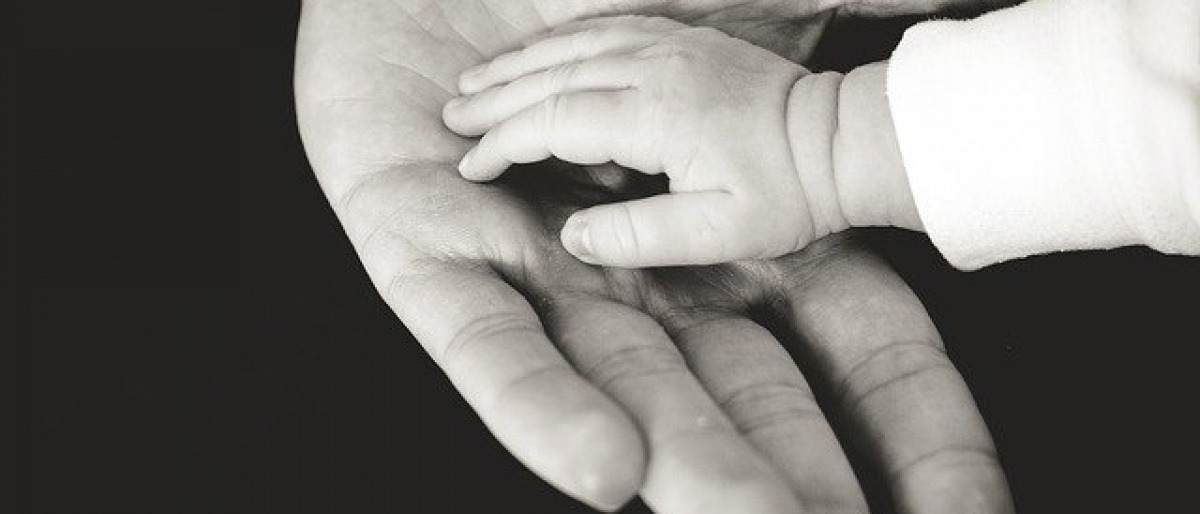 Eine Kinderhand liegt auf einer Erwachsenenhand