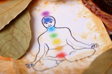 Auf einer Zeichnung ist ein Mann, der neben Ayurveda Yoga praktiziert