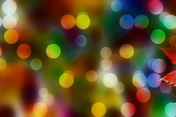 Farbige Lichtpunkte sind rund um ein Blatt