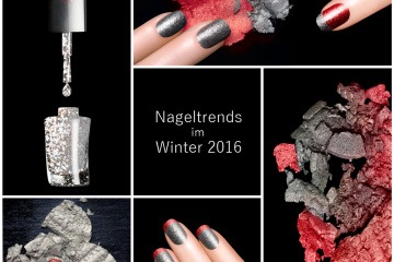 Nägel in Silber und Bordeaux sind in einer Collage mit dem Schriftzug Nageltrends Winter 2016