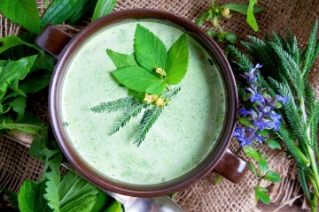 Gierschsuppe mit essbaren Wildkräutern