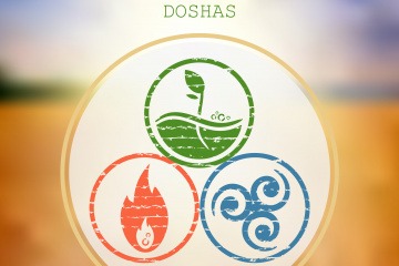 In einem Kreis werden drei Symbole für die Doshas gezeigt